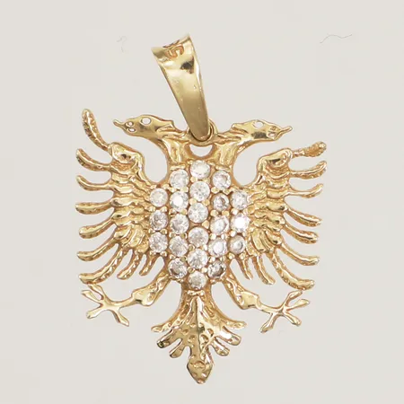 Hänge med vita stenar, längd 23,5mm inklusive ögla, bredd 17,5mm, 14K  Vikt: 1,9 g