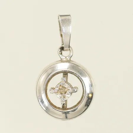 Hänge vitguld med vit sten, längd 18mm inkl ögla, bredd 10mm, 18K, 1g 