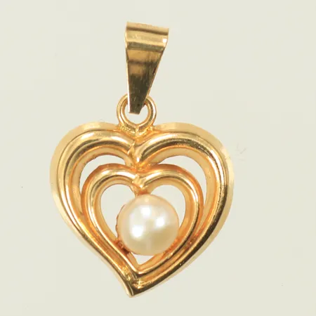 Hänge hjärta med pärla, 18mm inkl ögla, bredd 12mm, 18K  0,5g totalt