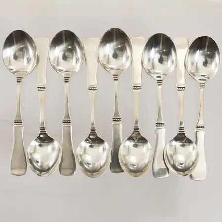 Nio moccaskedar, modell Uppsala, Markströms Guldsmeds Ab K G år 1972, 830/1000 silver Vikt: 85 g