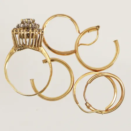 Diverse guld, vita stenar, skadat, defekt, 18K  Vikt: 8,2 g