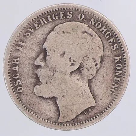 Mynt 1 krona Oscar II Sveriges & Norges konung år 1875, 800/1000 silver Vikt: 7,1 g