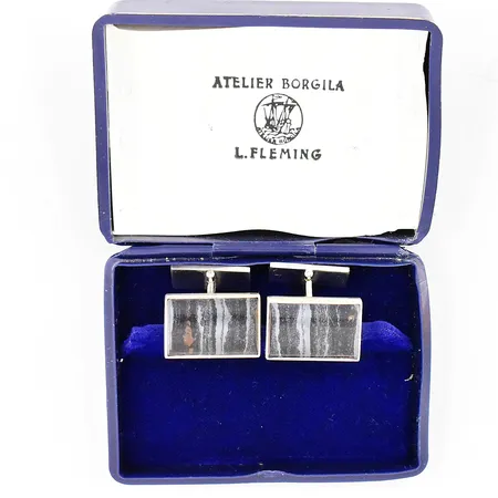 Ett par Manschettknappar med sten, Atelier Borgila AB Stockholm, Ø21x14mm, etui, Silver 925/1000 Vikt: 22,4 g