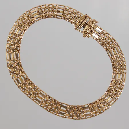Armband X-länk 20,5cm, bredd 8,5mm, defekt lås,18K,  Vikt: 14,4 g