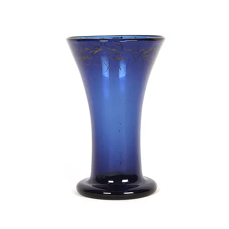 Bägare, blåtonat glas med målad gulddekor, möjligen Ryssland, 1800-tal, höjd  18cm, slitage, dekor med bortfall.