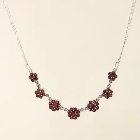 Collier Figaro med granater, längd 42cm, bredd 2-9mm, GFAB, silver 925/1000 Vikt: 7,5 g