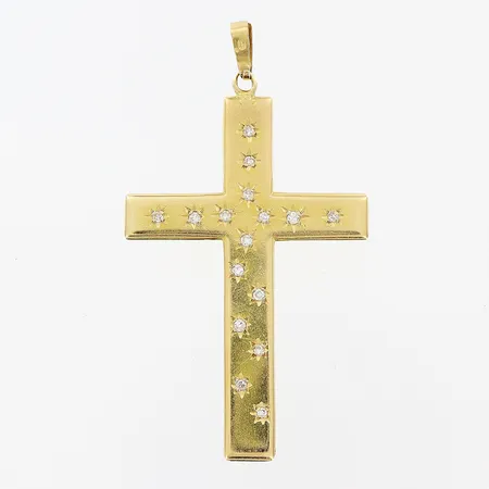 Hänge, kors, vita stenar, 50x28mm, smärre repor, 18K. Vikt: 3,5 g