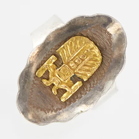 Ring stl 17¾, justerbar, bredd: 6-26mm,  silver Peru 925/1000, datalj i 18K  Vikt: 0 g