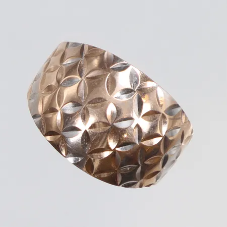 Ring rödguld/vitguld, stl ca 16, bredd 3-11mm, 14K Vikt: 2 g