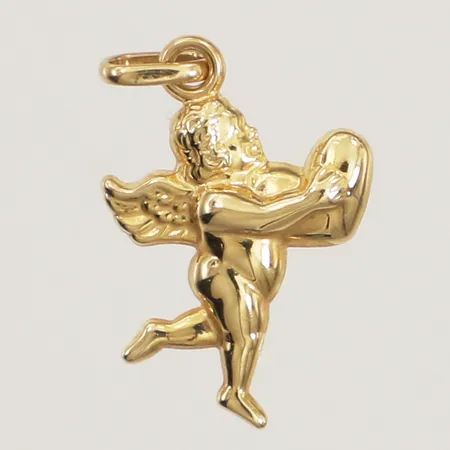 Hänge ängel, längd 21,7mm inklusive ögla, bredd 12,8mm, 18K  Vikt: 0,7 g