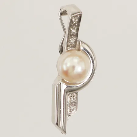 Hänge med pärla och vita stenar, längd 27,5mm, bredd 8,8mm, vitguld, 18K  Vikt: 3,5 g