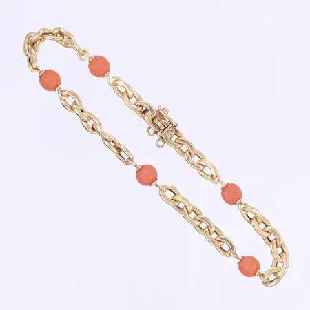 Armband med orangea stenar längd 20,5cm bredd 5mm defekt lås saknar en säkerhetsåtta 18K Vikt: 9 g