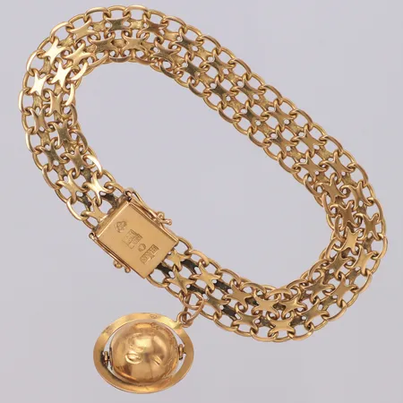 Armband X-länk med berlock, längd 18,5cm, bredd 10,4mm, skadad berlock och lås, skevt, 18K Vikt: 19,5 g