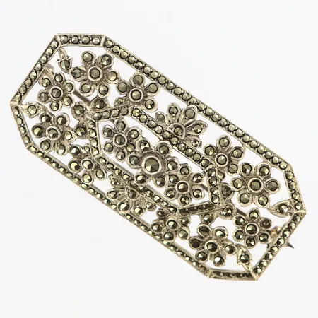 Brosch med markasiter 53x25mm 835/1000 silver Vikt: 14,5 g