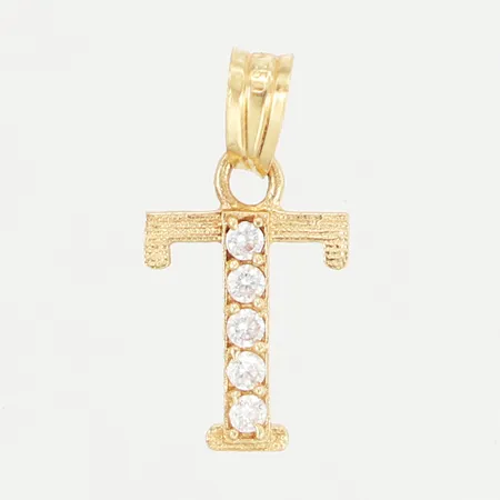 Hänge bokstav T med vita stenar 20x10mm, 18K Vikt: 0,8 g