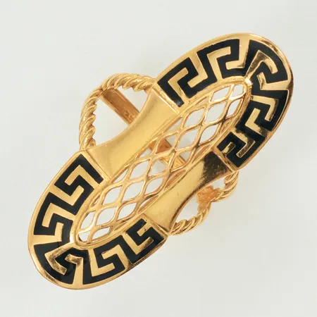Ring med meandermönster samt svart emalj, stl 18½, bredd ca 2-37mm (något ojämn) 23K, 6g