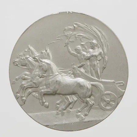Minnesmedalj Till Minne af Olympiska Spelen Stockholm 1912, Ø51mm, stämplad Erik Lindberg, nagg vid kanterna, 46,4g