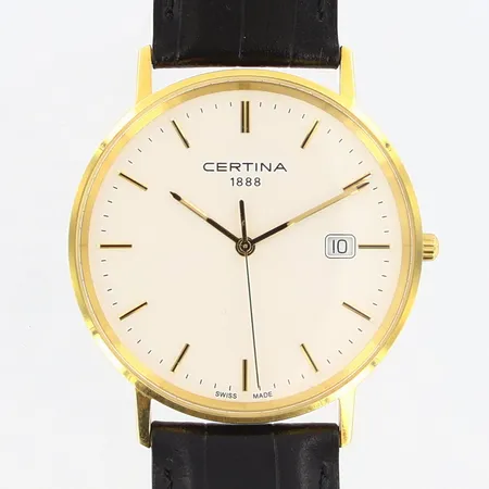 Herrur Certina 18K Ø38m quartz, läderband, brukslitage, etui