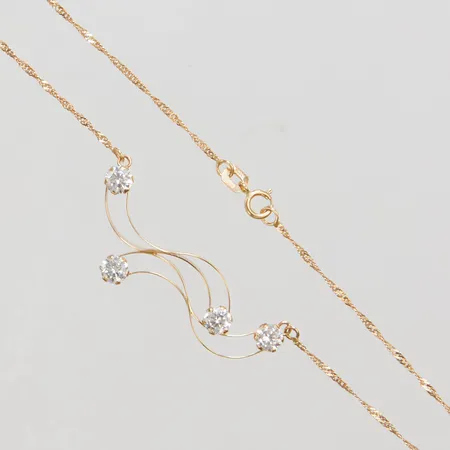 Collier med vita stenar längd 45cm, bredd 1-15mm, mindre defekt på lås ögla, 18K, bruttovikt 2,6g Vikt: 2,6 g