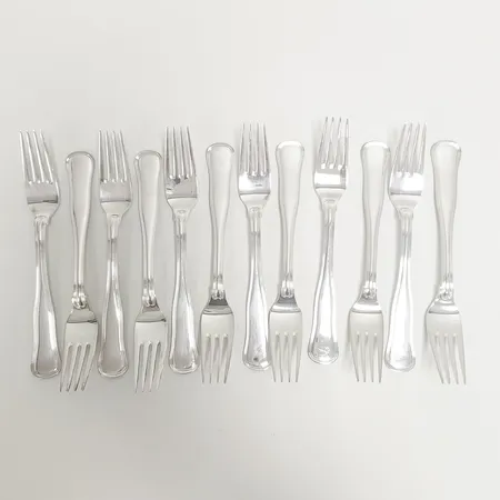 Tolv dessertgafflar modell Gammal Dansk längd ca 15cm, COHR, silver 830/1000 Vikt: 423,6 g