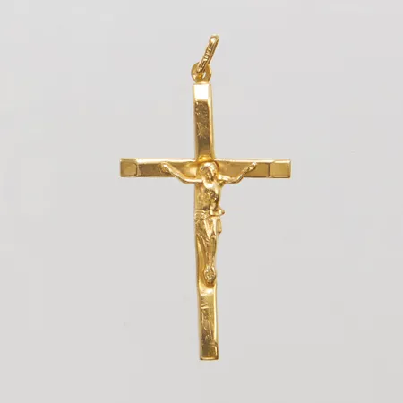 Hänge krucifix längd 4,5cm, bredd 24mm, bucklig, skev, 18K Vikt: 1,8 g