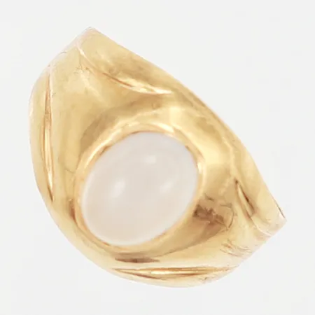 Ring med vit sten, stl:16, bredd: 2,5-12mm, skev avkortad skena, 18K Vikt: 1,8 g