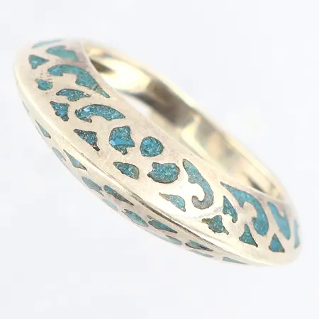 Ring med blå detaljer stl:18¼, bredd: 2-7mm, skenans höjd: 7mm, skevheter, silver 925/1000 Vikt: 4,7 g