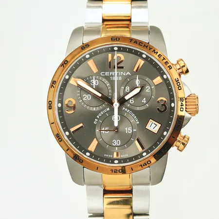 Herrur Certina DS Podium Precidrive, stål, quartz, ca 41mm, refnr C034417A, serienr WS 4H7 GPA GE2 kronograf, datum, stållänk ca 16cm, extra länkbitar, cert 2019, box, ej funktionstestad