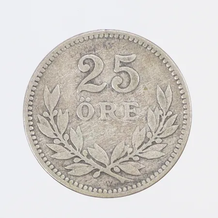 Silvermynt, "25 öre", Sverige, år 1914, 600/1000 silver Vikt: 2,3 g