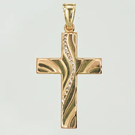 Hänge kors, med mönster och tvåfärgad, 35x18mm inklusive hängöglan, 14K  Vikt: 1,5 g