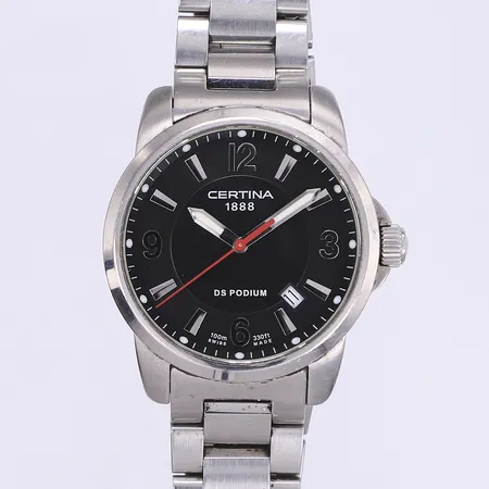 Herrur Certina DS Podium Ø38mm, quartz, datum, ref 260.7029/7129A, serienummer 10BC0349394, stållänk ca 17cm, slitage, går ej troligen batteribyte, inga tillbehör