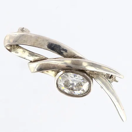 Brosch med vit sten 40x13mm 925/1000 silver Vikt: 5,9 g