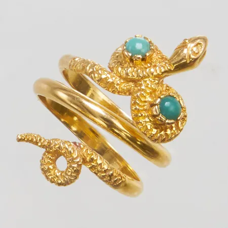 Ring med orm motiv stl 17½, bredd 7-28mm, turkoser, 18K Vikt: 8,7 g