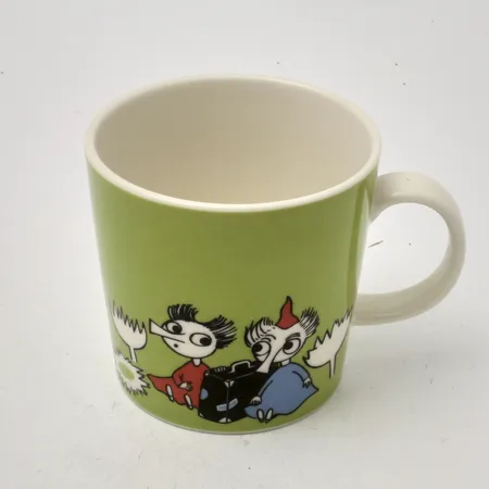 Muminmugg, Tofslan & Vifslan grön, år 2005-2017, Arabia, Finland, porslin, höjd 8cm, Ø8cm, 30cl, märkt IP0913. Skickas med paket. Skickas med paket.
