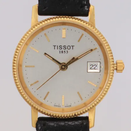 Damur, Tissot 1853, Ø23,5mm, H635.330, datum, quartz, går ej, gravyr, 18K, läderband