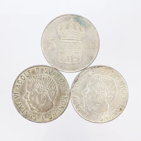 3 Silvermynt, "5 Kronor", Gustaf VI Adolf Sveriges Konung, år 1954, 400/1000 silver Vikt: 53,9 g