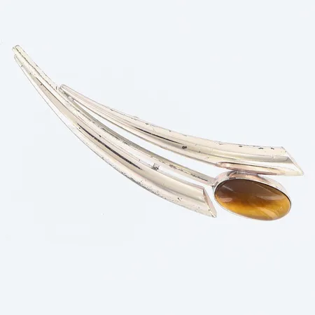 Brosch med tigeröga 65x22mm, skev nål, silver 830/1000 Vikt: 7,8 g