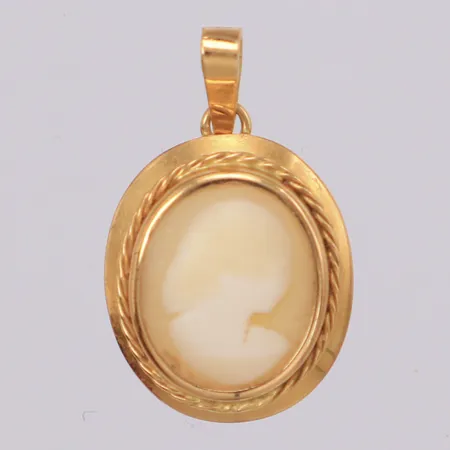 Hänge med Camé, längd 21,5mm, bredd 13,2mm, sliten Camé, 18K Vikt: 1,4 g