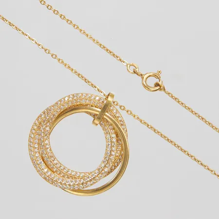 Kedja med hänge längd 50,5cm, bredd 1mm, hänge Ø28mm, vita stenar, 18K, bruttovikt 6,9g Vikt: 6,9 g