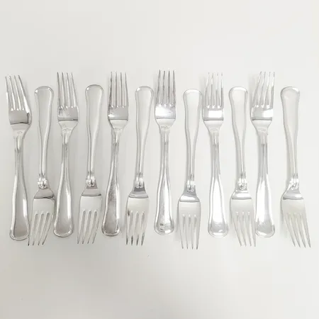 Tolv bordsgafflar modell Gammal Dansk längd ca 17cm, COHR, silver 830/1000 Vikt: 529,2 g