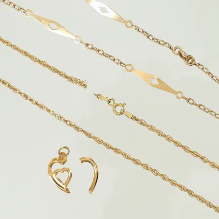 Diverse guld, halskedjor, hänge, defekt/av 14K Vikt: 9,7 g