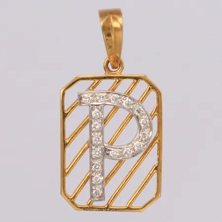 Hänge bokstav P med diamanter 17x ca 0,01ct, längd 32,5mm, bredd 16mm, tvåfärgat, 18K Vikt: 3,6 g