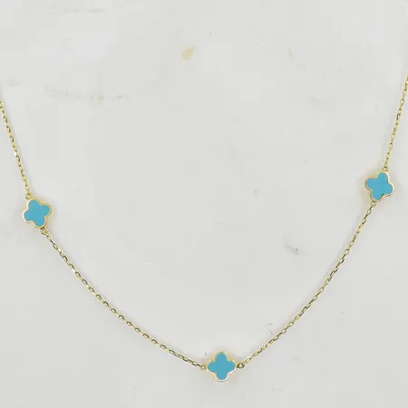 Collier med emaljerade detaljer längd 40-45 cm, bredd 1-8 mm, Obs ej märkesdesign, 18K. Vikt: 4,2 g