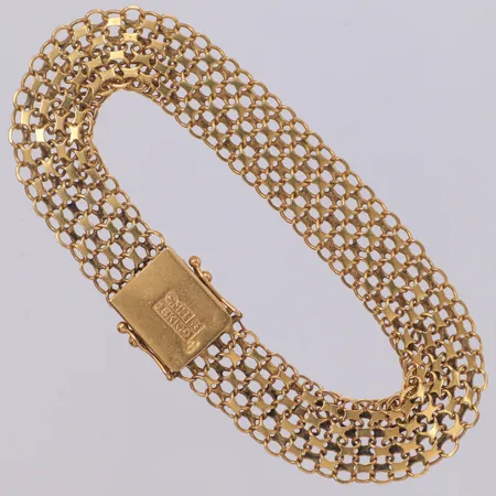 Armband X-länk, längd 19,5cm, bredd 12,2mm, Hallberg Guldvarufabrik Ab Curt Köping 1966, något skev länkdel, 18K Vikt: 16,2 g