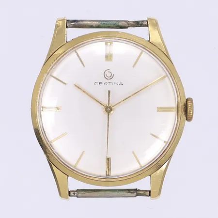 Herrur Certina Ø33mm, manuell, 18K i boett, mycket sliten, krona ej guld, utan band, slitna bandstift, tickar men ej testad för tidshållning, Bruttovikt: 26,0g