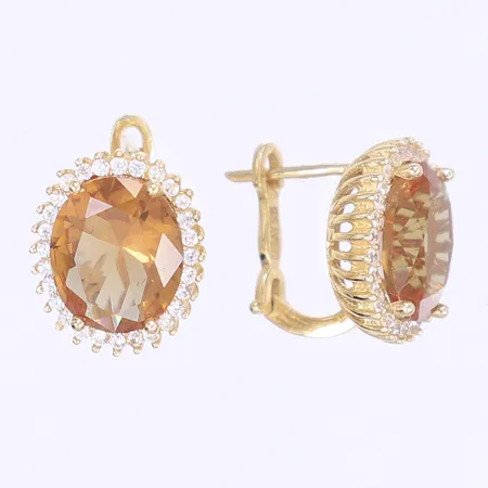 Örhängen med orange och vita stenar längd 15mm bredd 13mm 14K Vikt: 6,6 g