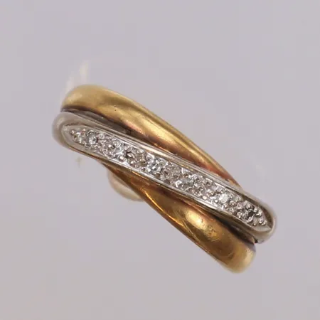 Ring med åttkantslipade diamanter ca 0,05ctv, stl:17¾, bredd 6,6mm, rödguld/vitguld repor, 18K Vikt: 4 g