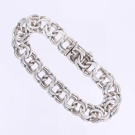 Armband Bismarck 18,5cm, bredd 12mm, svenska stämplar, bruksslitage, silver 830/1000 Vikt: 29,9 g
