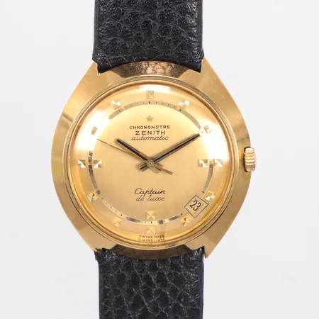Herrur Zenith Captain de luxe 18K automat ca 37,5mm, nummer 995A046, repor, skadat läderband ej original, skadad box