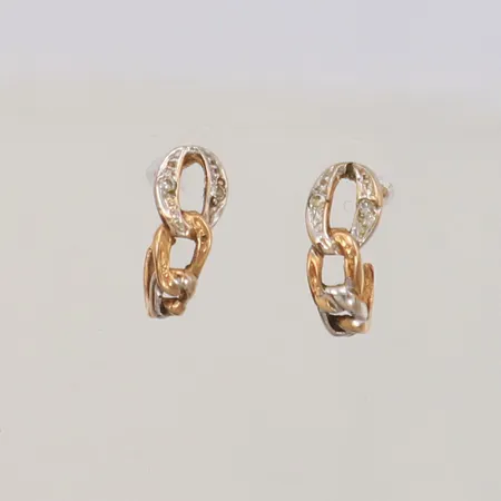 Örhängen med diamanter 4x ca 0,01ct 8/8-slipade, längd 12,4mm, bredd 5,5mm, tvåfärgade, 14K Vikt: 1,4 g